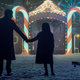 Charlie (Zachary Quinto) and Millie Manx (Mattea Conforti) enter Christmasland.